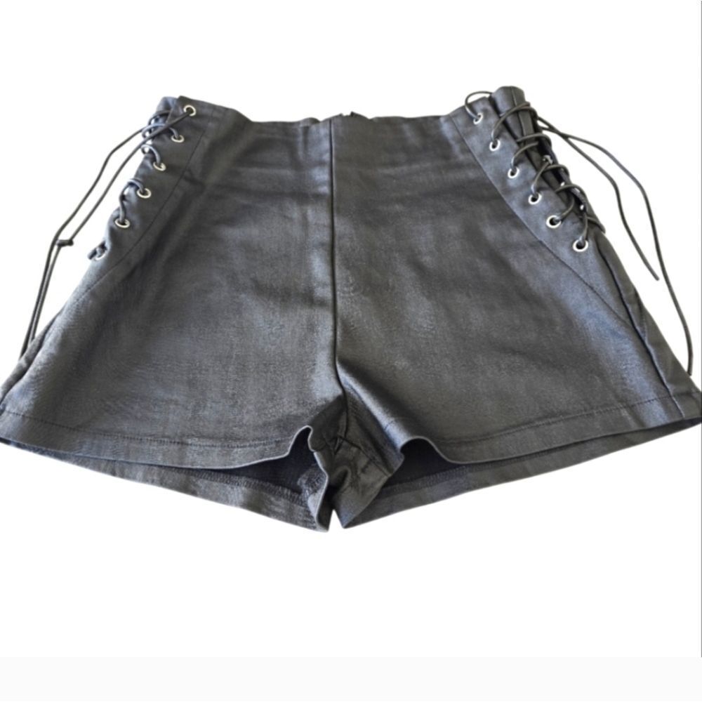 NWT Apperloth A Black Faux Leather Lace-Up Side Shorts - Size L - Picture 4 of 7
